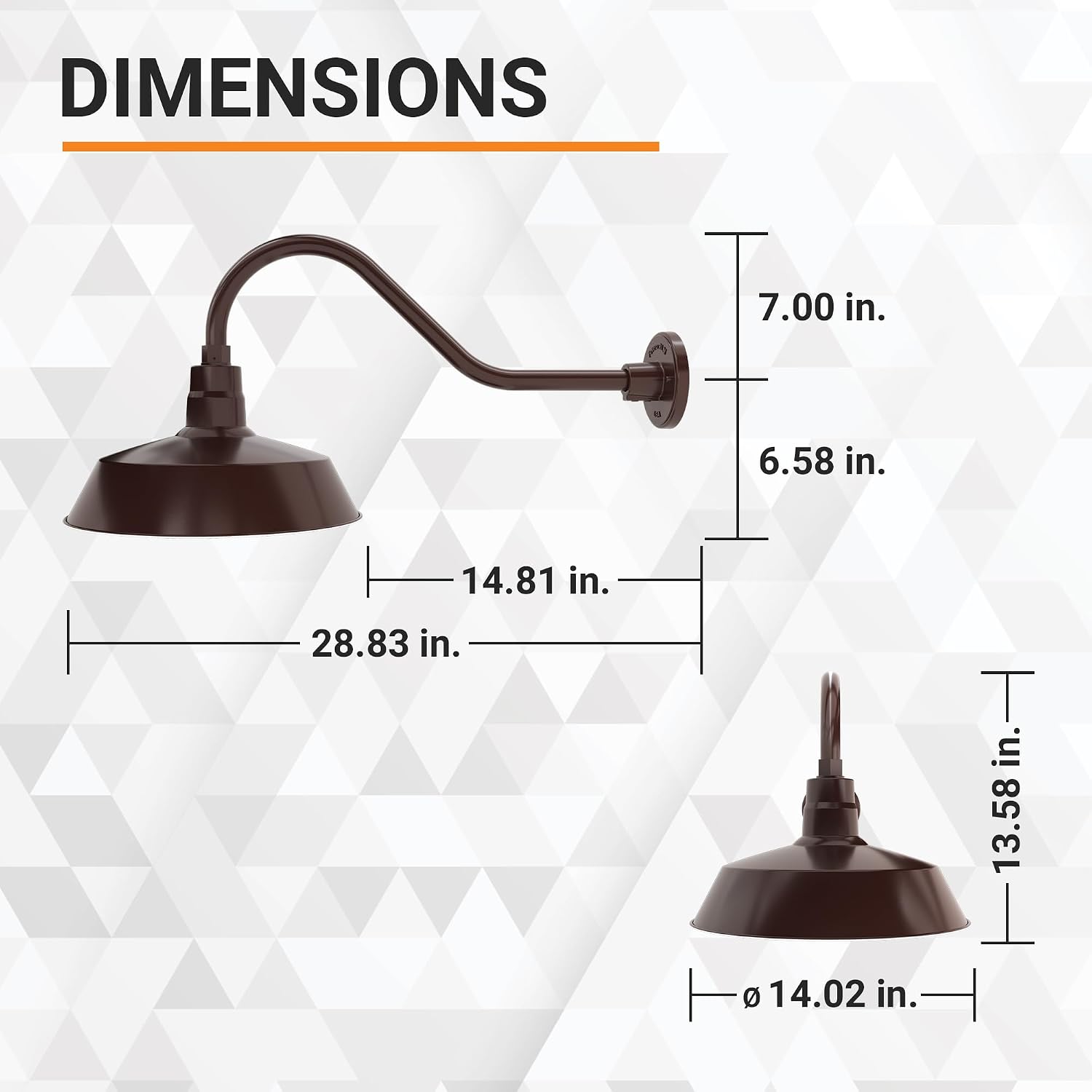 14in. Architectural Bronze Outdoor Gooseneck Barn Light Fixture with 22in. Long Extension Arm - Wall Sconce Farmhouse, Vintage, Antique Style - UL Listed - 9W 900lm A19 LED Bulb (5000K Cool White)