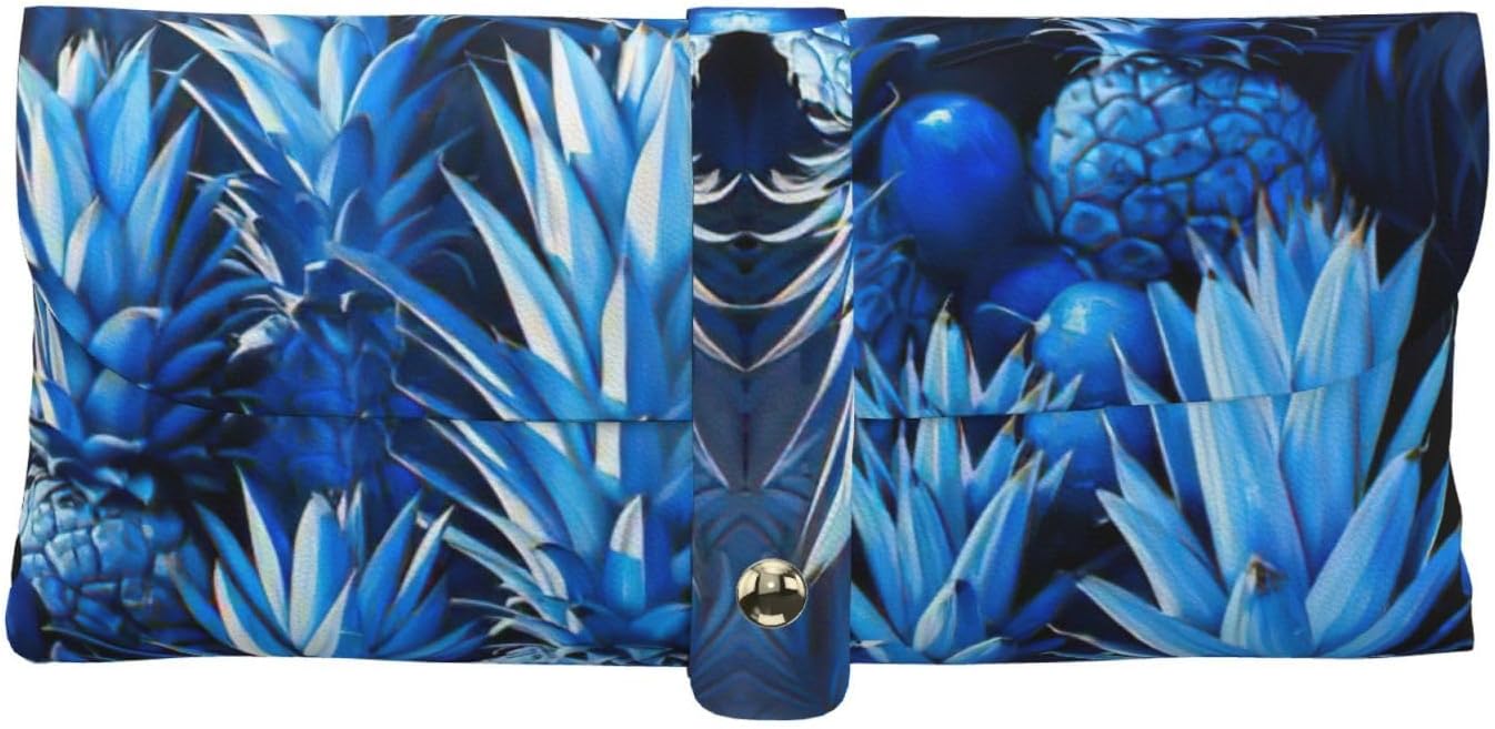 MyPiky Blue Pineapple Print Pu Leather Eyeglass Cases Sunglasses Bag Portable Glasses Case For Women Girl Men Unisex