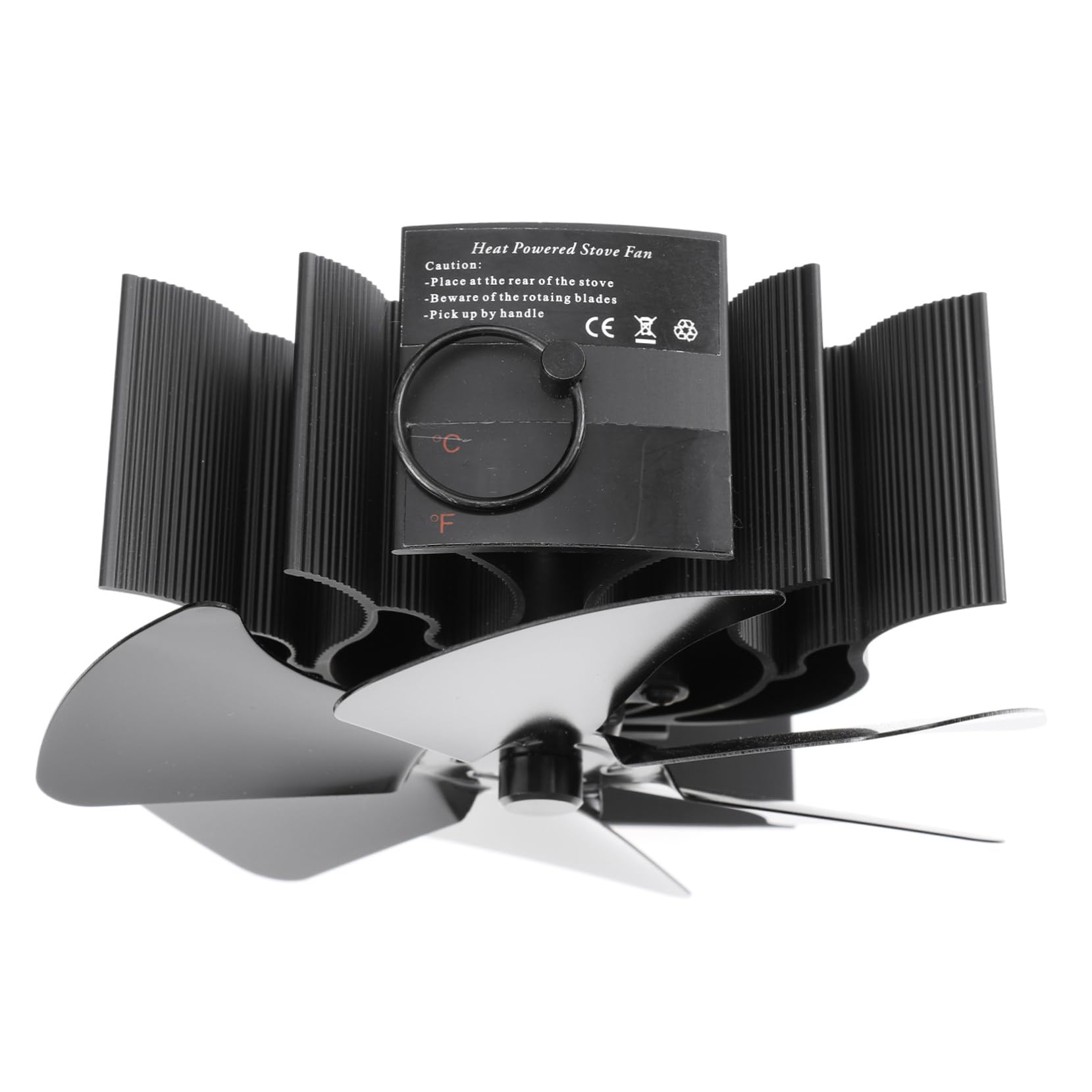 ULTECHNOVO Ventilatore Termico per Stufa a Legna a 6 Pale in Alluminio Nero