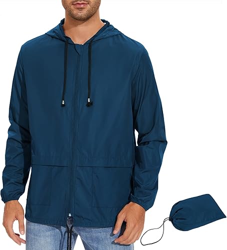 Miniatura 2 de Durio Chaqueta de lluvia plegable para hombre, abrigos de lluvia ligeros para hombres, chaquetas cortavientos impermeables con capucha para ciclismo