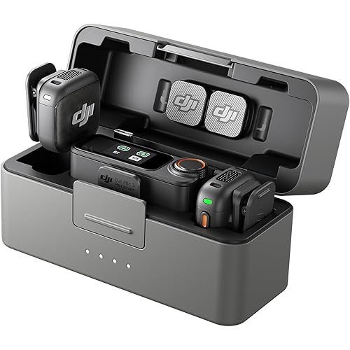 DJI Mic 3 (2 TX + 1 RX + Charging Case), Wireless Microphone for iPhone/Camera/Android, Ultralight, Adaptive Gain Control for Balanced Volume, Dual Band Anti-Interference, 28hrs Use, Vlog
