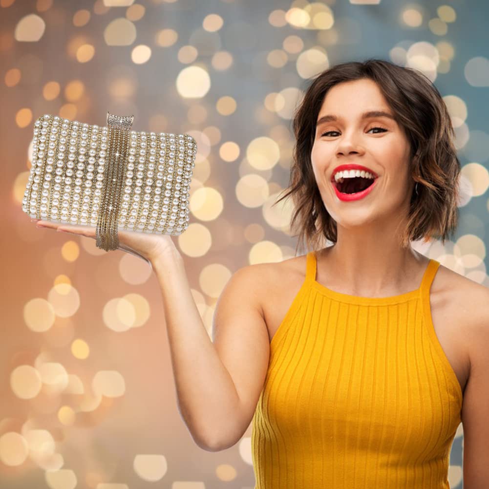 Clutch damska torebka wieczorowa z cekinami, torebka z perłami, stras, frędzle, mała torba na ramię, elegancka, modna, na wesele, przyjęcie koktajlowe, imprezę taneczną, urodziny