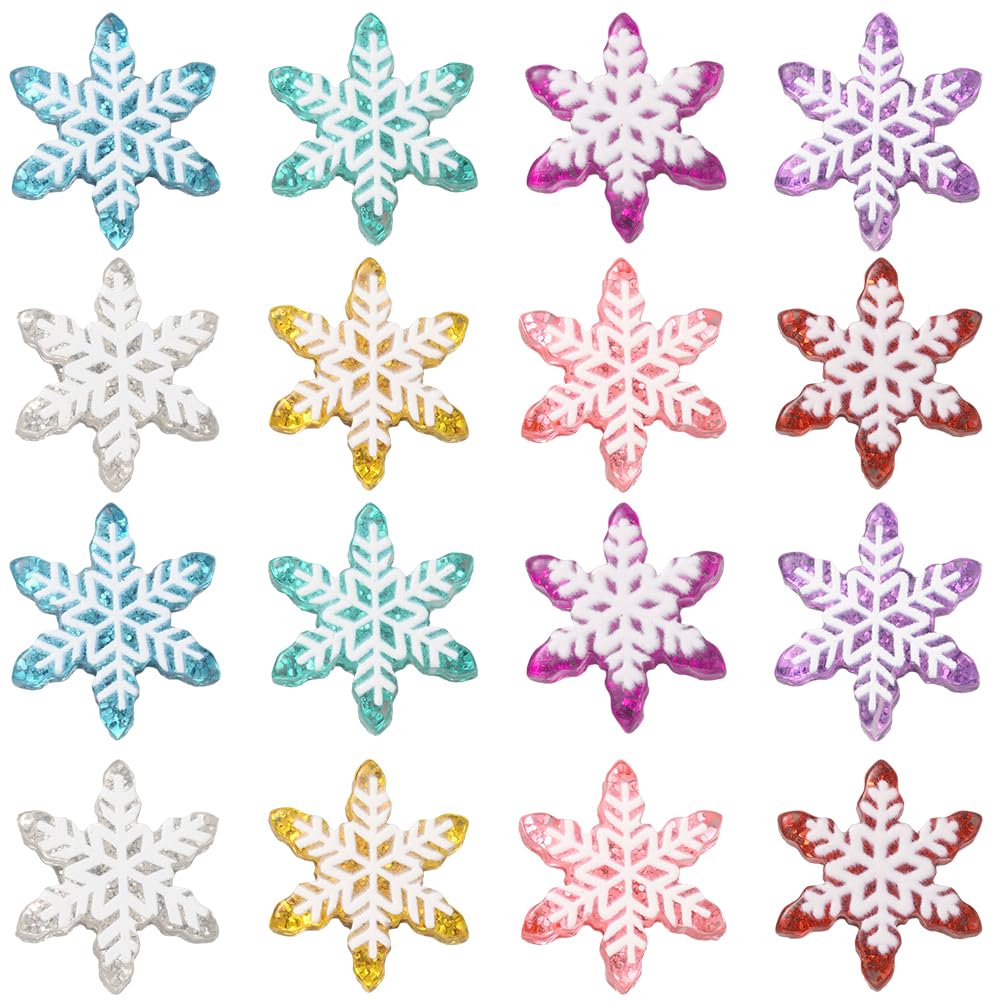 SUNNYCLUE 48Pcs 8 Colors Snowflake Cabochons Bulk Christmas Resin Charm White Red Blue Winter Xmas Decoration Snowflakes Flatback Mini Charms for Scrapbooking Art Crafts Jewellery Making Accessories