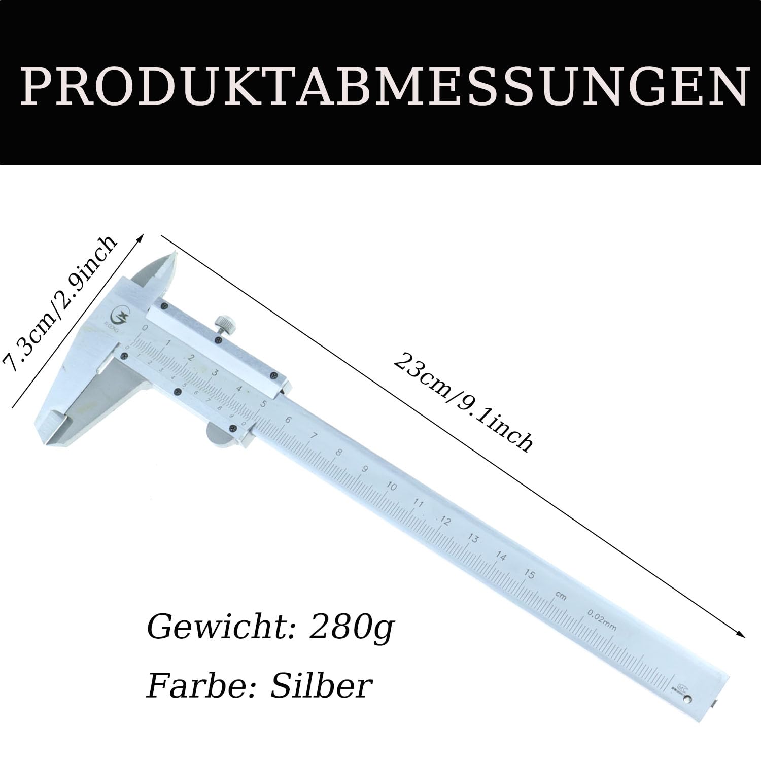 Suwmiarka 150 mm, suwmiarka ze stali nierdzewnej, analogowa 0,02 mm / 0,001 cala, analogowa, do użytku domowego i przemysłowego, pomiar, srebrna ze śrubą ustalającą