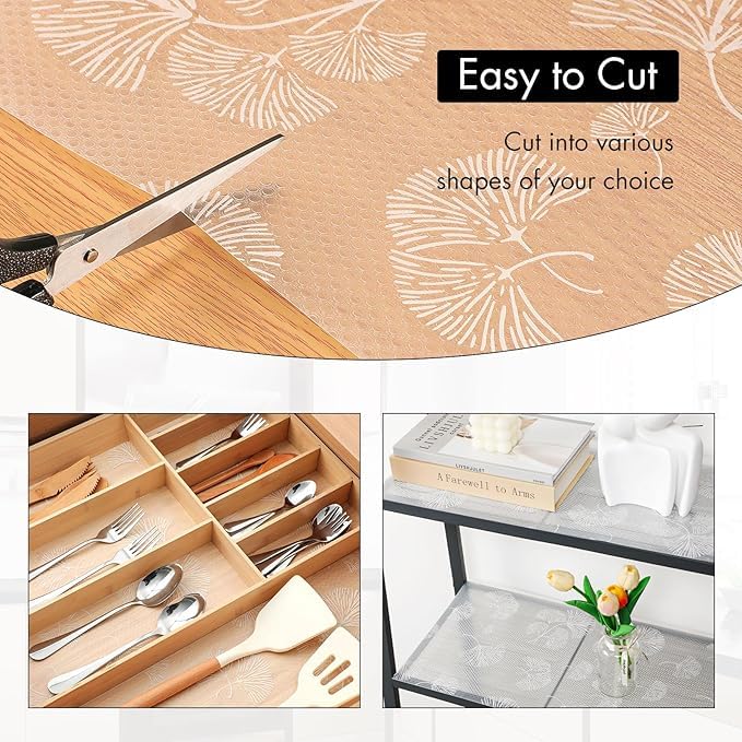 Image of ElastPro (45 cm X 5 m) Printed Shelf Liners for Kitchen Shelves, Drawer Mat, Shelf Liner, Fridge Mats, Kitchen Cabinet Drawer Mat Liner Sheets (Fan Leaf White)