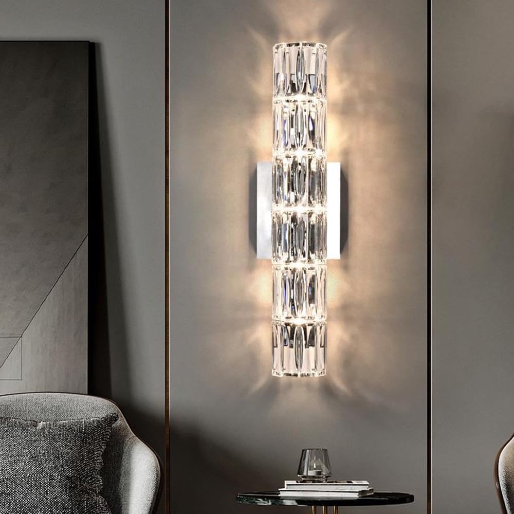 Modern Light Luxury LED Linear Bathroom Wall Sconce Modern Crystal Wall Light Bar Chrome Long Vanity Lighting Fixture Over Mirror Luxury Bedroom Wall Mounted Lamp for Living Room Hotel Foyer