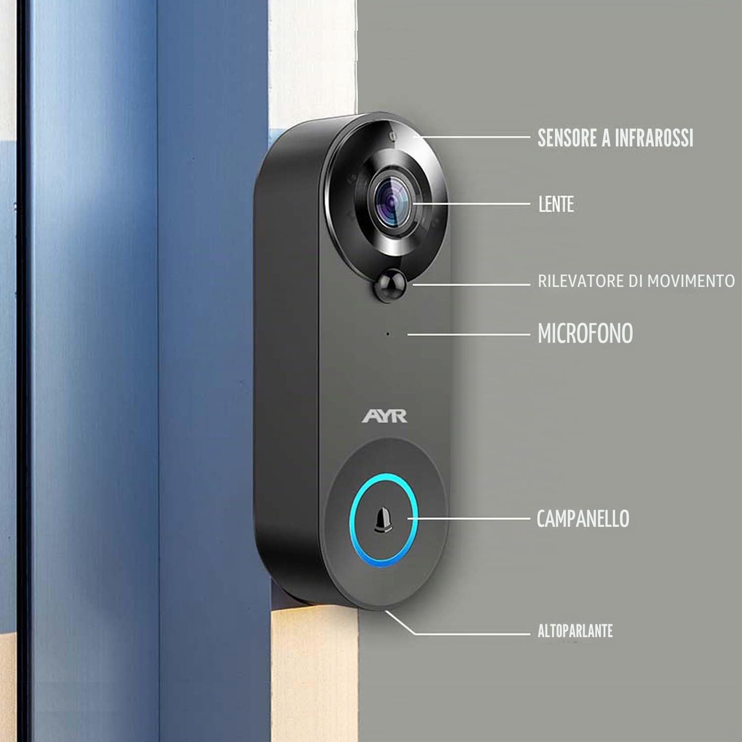 Spioncino digitale WiFi Outdoor AYR 761. Proteggi la tua porta. Sensore di movimento, infrarossi e visione notturna. Prova me con Alexa e Google Home.
