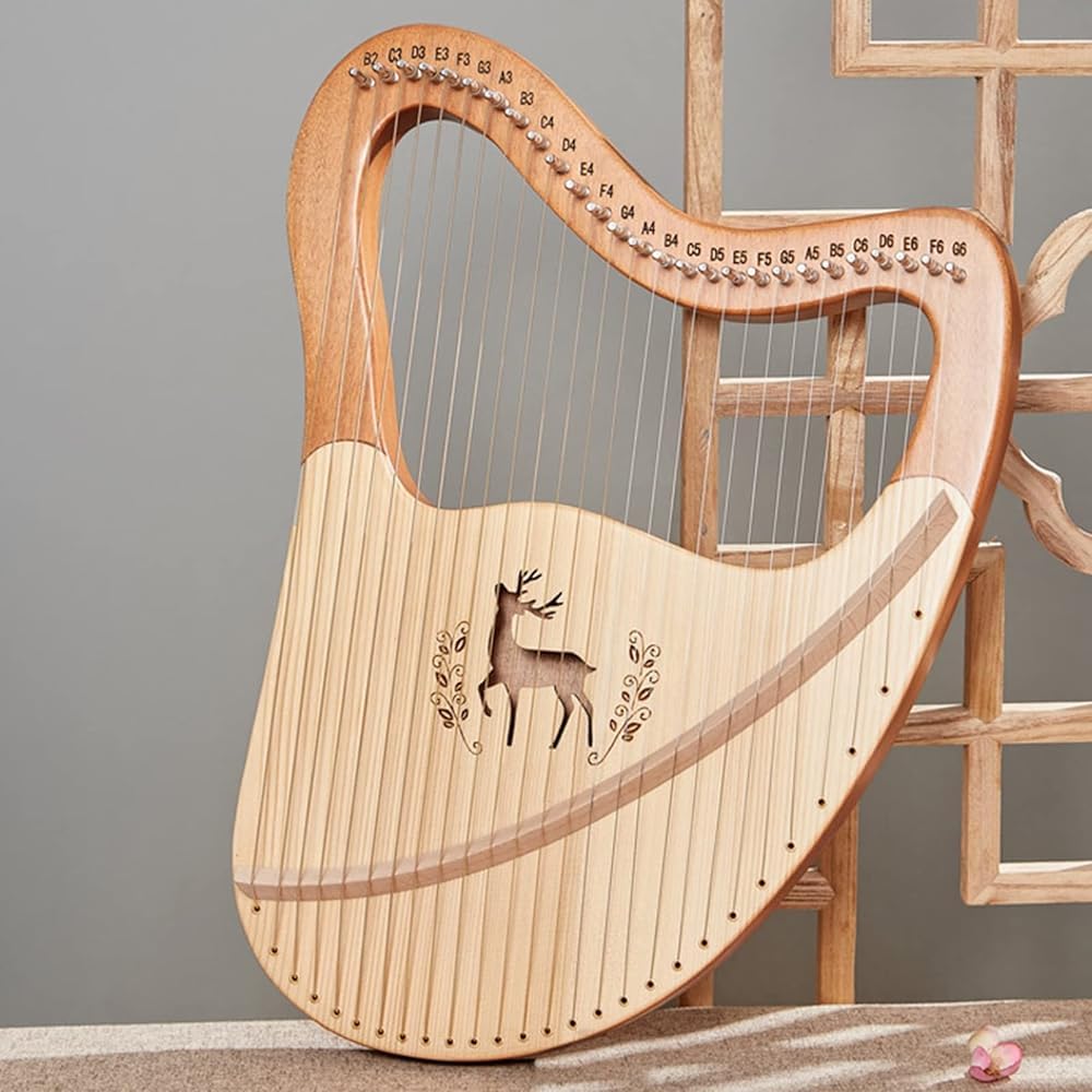 Instrumento de cuerda de madera de caoba con bolsa de transporte, llave de afinación, cuerda de repuesto y manual de instrucciones para principiantes y amantes de la música