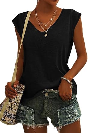 Beach Vacation Tank Top Women Summer Tshirt V Neck Sleeveless Shirt