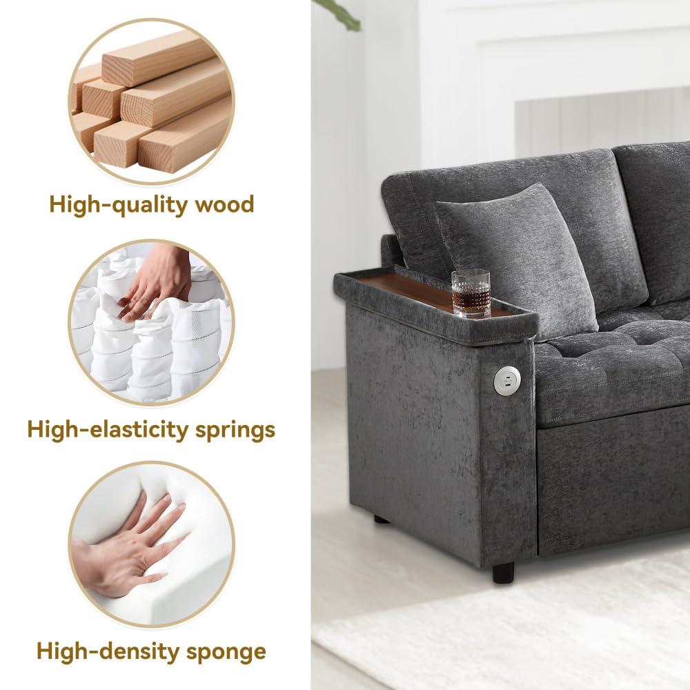 Sapgaks Sofá de esquina convertible en L con USB, sofá cama con función de almacenamiento, sofá convertible de 3 plazas, sofá de 3 plazas para salón de tela relajante, equipado con espacio de