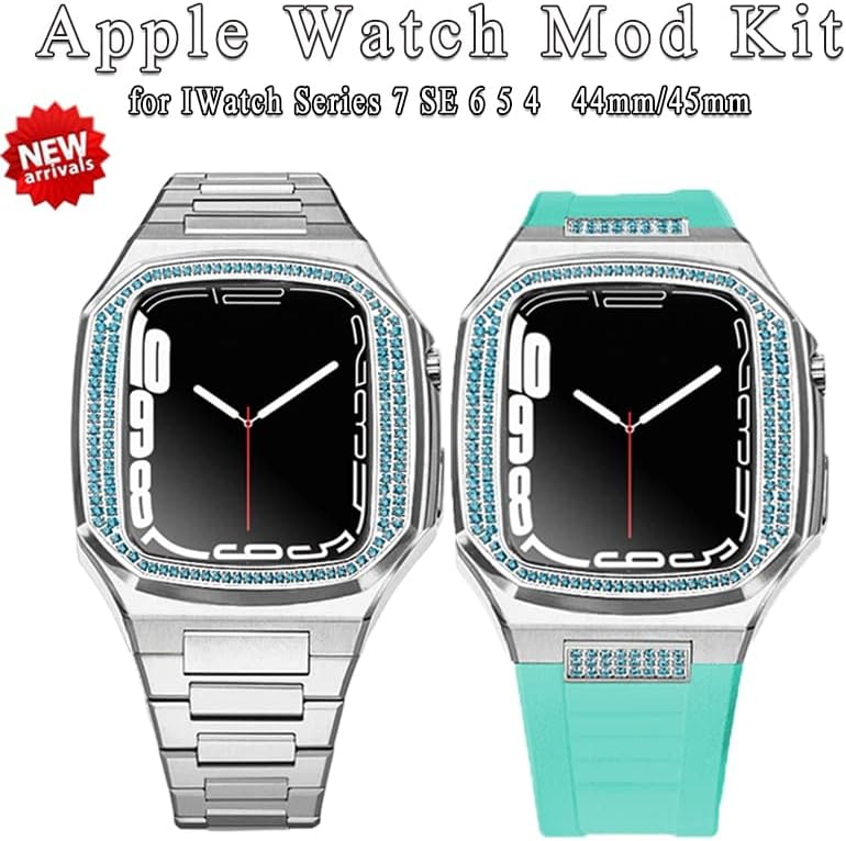 saawee 45mm women wristband diamonds luxury case for apple watch 8 7 45mm band mod kit 44mm steel metal bracelet for iwatch series 8 7 6 5