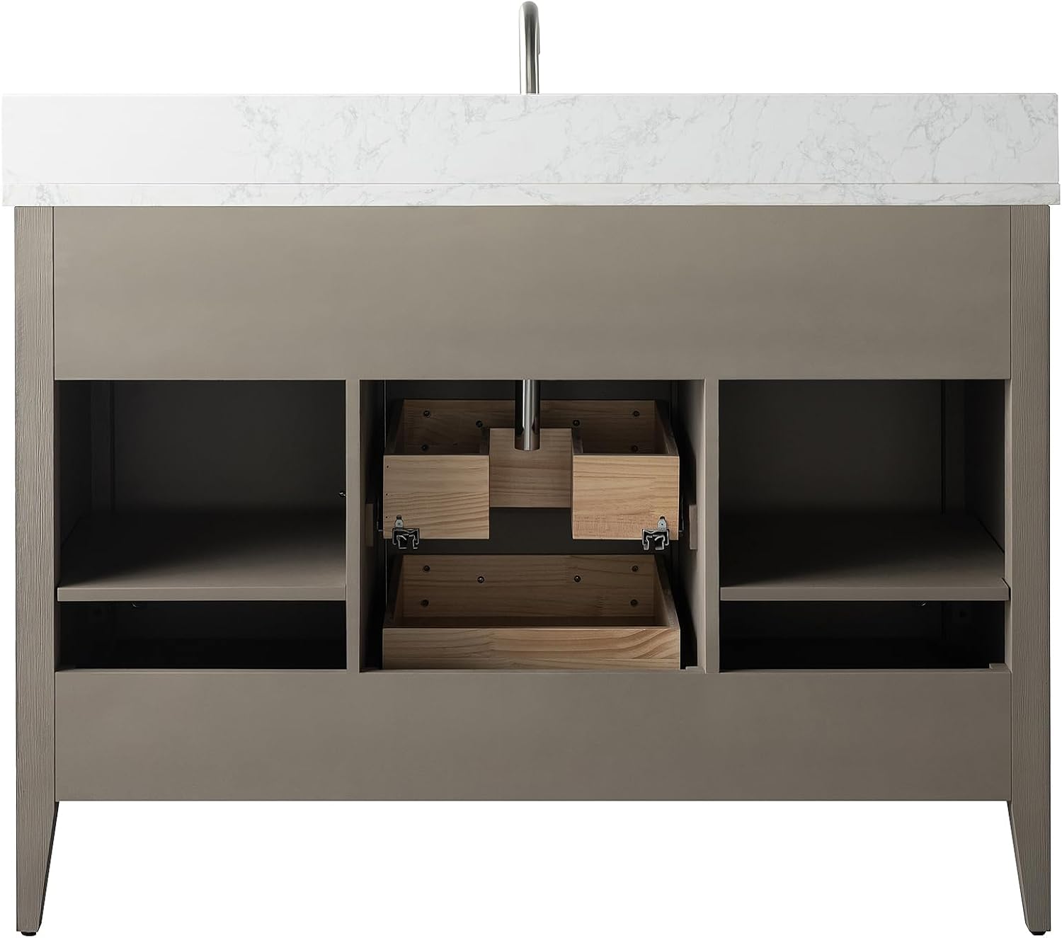 Vanity Art 48 inch Bathroom Vanity with Single Sink & Ceramic Top, Solid Wood Vanity Cabinet with Soft-Closing Doors, Drawers, Driftwood Gray, Brushed Nickle Handware