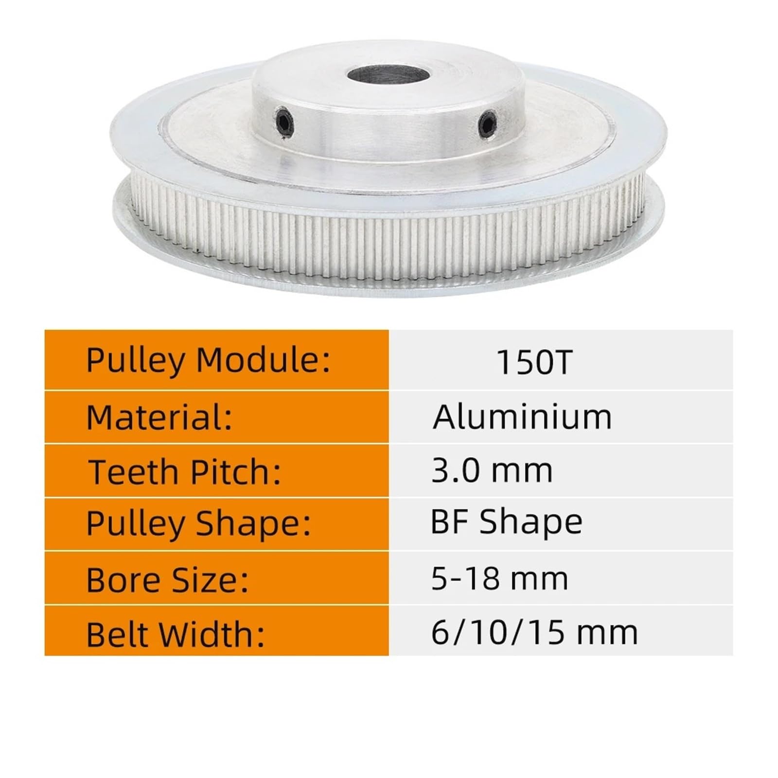 Polea de Motor eléctrico 150T, paso en forma de BF, ruedas de aleación de dientes de arco circular de 3,0mm, ancho de correa de 10/15mm, diámetro de 5-20mm, 150 dientes | 10 mm (BF Shape),Belt Width 15 mm