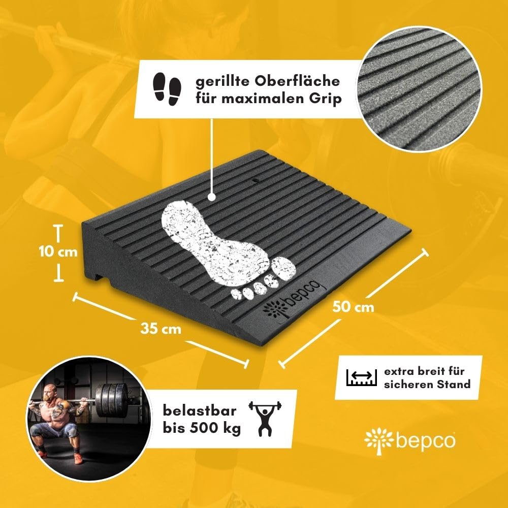 bepco Kneeblock – Cuña para sentadillas, pantorrillas de goma reciclada – Bloque de movilidad 3 en 1 para rodillas, tobillos y pantorrillas – ideal para entrenamiento, diario y rehabilitación