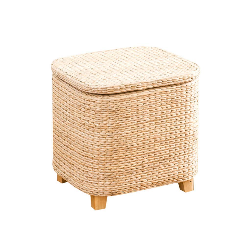 Pouf repose-pieds en rotin tissé 30x22x27cm avec coffre de rangement discret pour salon