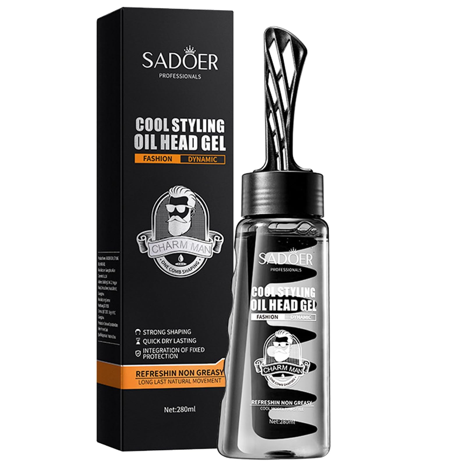 AzoneeHair Gel Mens With Comb, 2 in 1 Hair Wax Comb, Hair Gel Strong Hold, Hair Wax for Men - The Unique Design is Perfect,Long Lasting Fluffy Men Fast Build Hair Salon Styling Gel (280ml)