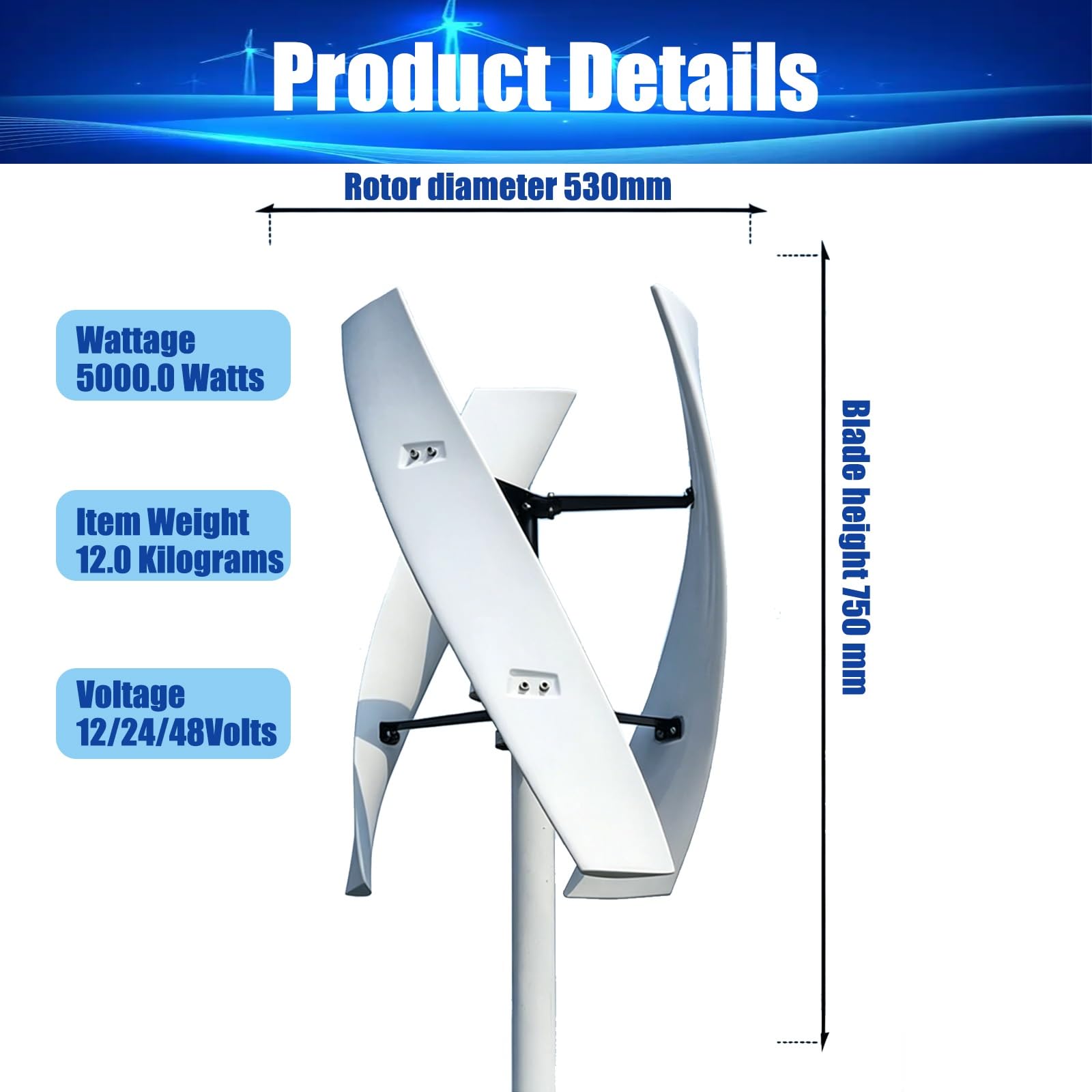 Aerogenerador Doméstico 16000W 20000W Turbina Eólica Vertical Kit Completo de 12V 24V 48V 220V con Controlador, Generador de Bajo Ruido en Espiral para Jardín(16000W,220V)