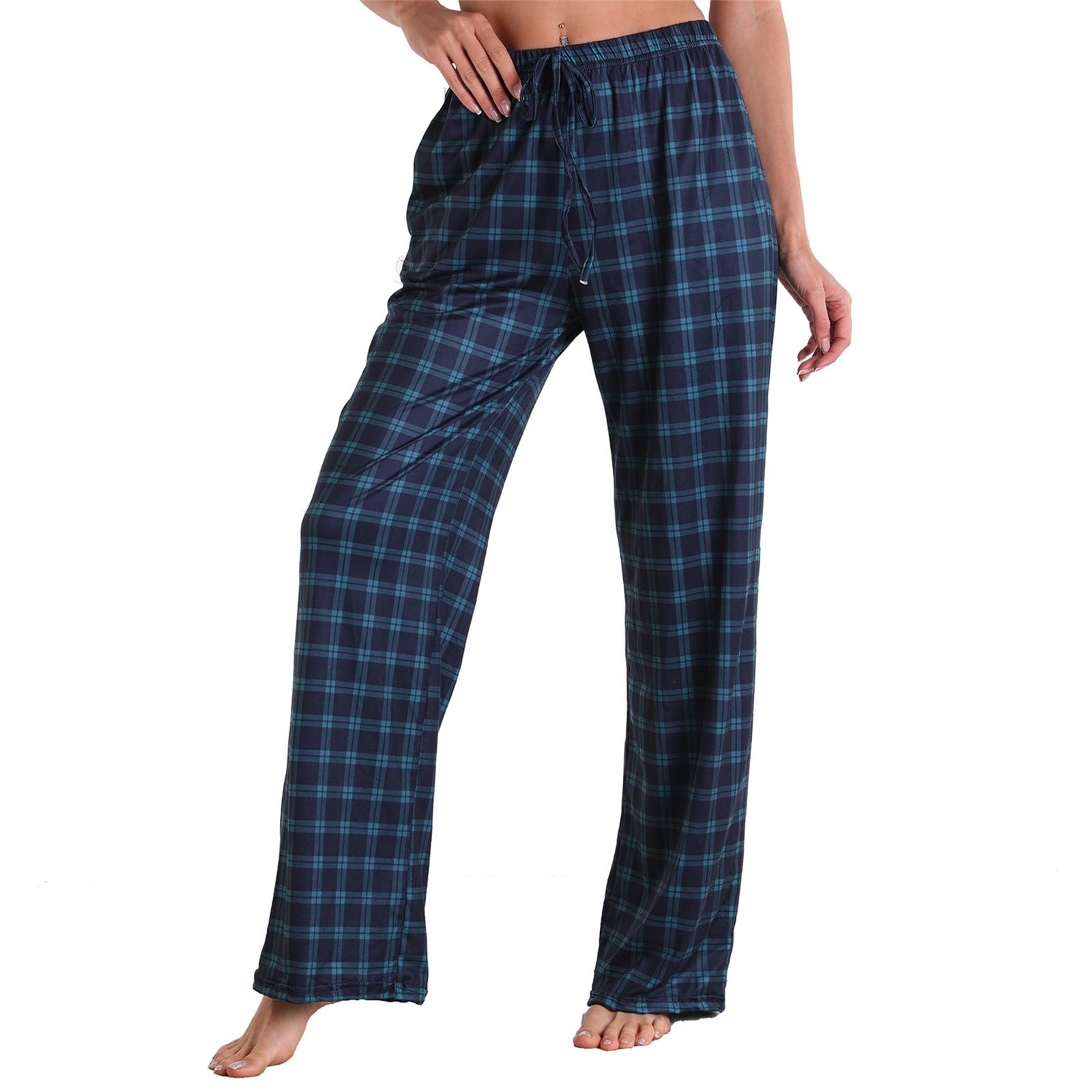 BUKKNYE Women's Pyjama Pants Checked Printed Plaid Lounge Pants Comfy Pajama Bottoms Soft Sleep Trousers with Pockets