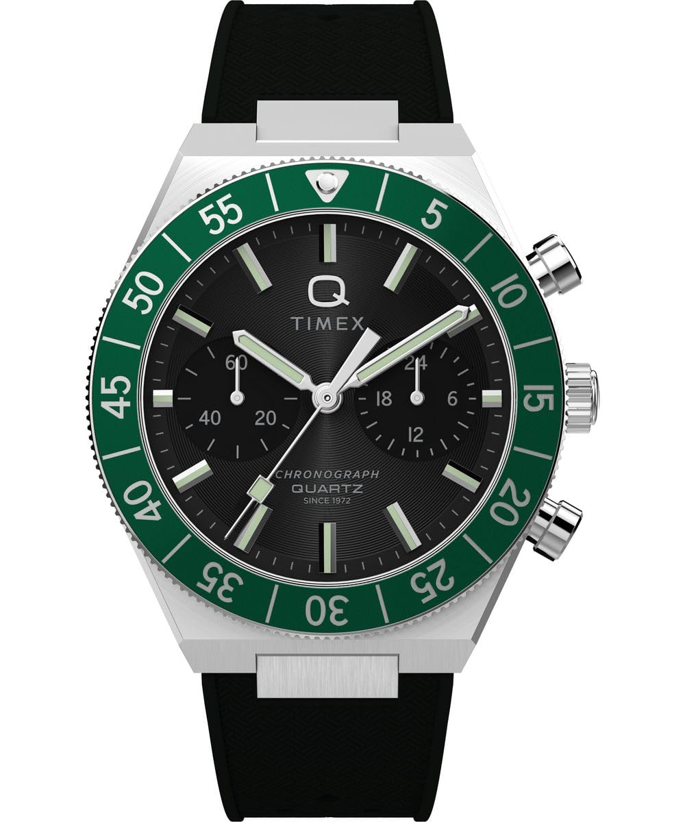 Timex Watches Men's Silver/Black Timex Q Timex Dial Silicone Strap Watch Tw2y56100 | Acotis - Stainless Steel / Mineral Glass / Silicone