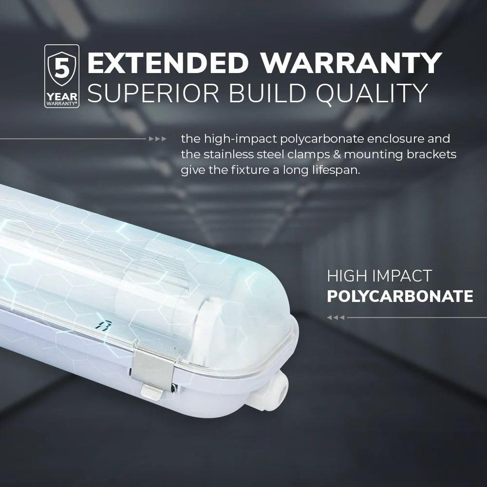 HOFTRONIC Ecoseries - LED impermeabile da 150 cm, doppio IP65-4000 K, bianco neutro, 48 W, 8400 lm (175 lm/W), senza sfarfallio e catenabile, attacco T8 G13 incluso. 2 tubi LED