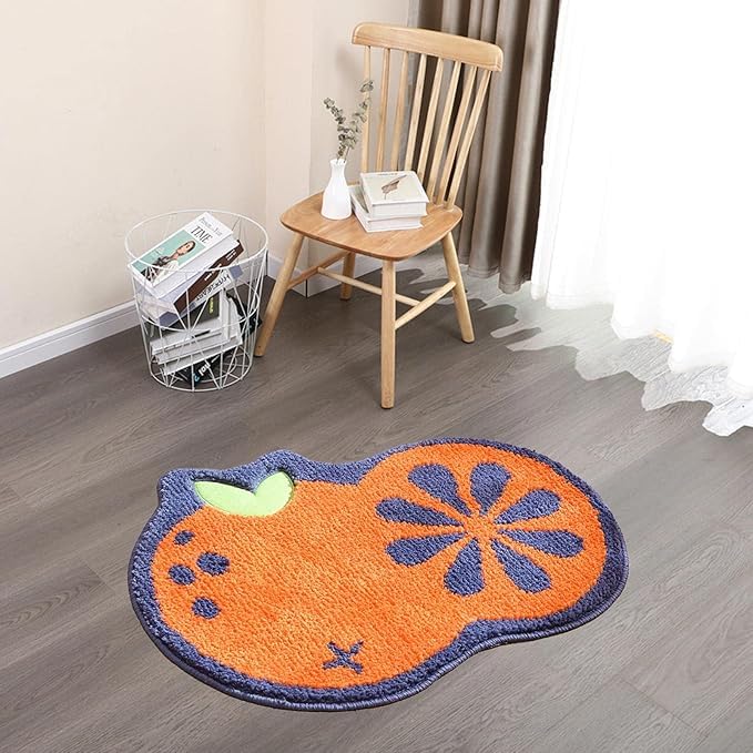Image of GAVI Home Decor Super Soft Shaggy Bath Mat Anti Skid Anti Slip Cute Absorbent Kids Small Bath Mat Cartoon Fruit Bathroom Rug Non Slip, Cute Bathroom Floor Mat for Home Kitchen(60 x 40 Cm) (Pumpkin)