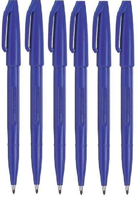 Pentel Blue Original Sign Pen S520 Fibre Tip Marker Pens Colour Fineliner 2mm Nib 1mm Line Width (Pack Of 6)