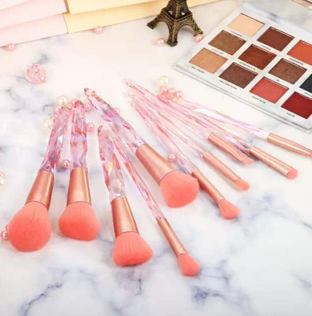 Glamour BeautyMakeup Brushes Crystal Handle Set,10 PCS Crystal Transparent Handle Kabuki Powder Foundation Brush Concealer Eye Shadow Eyeliner Eyebrow Brush (Orange)