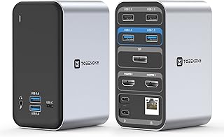 Powered USB C Docking Station Dual Monitor, TOBENONE Laptop Docking Station with Power Delivery, 2 HDMI, DisplayPort, 7 USB, Gigabit Ethernet, Audio, USB-C Dock for Laptop Dell/HP/Surface