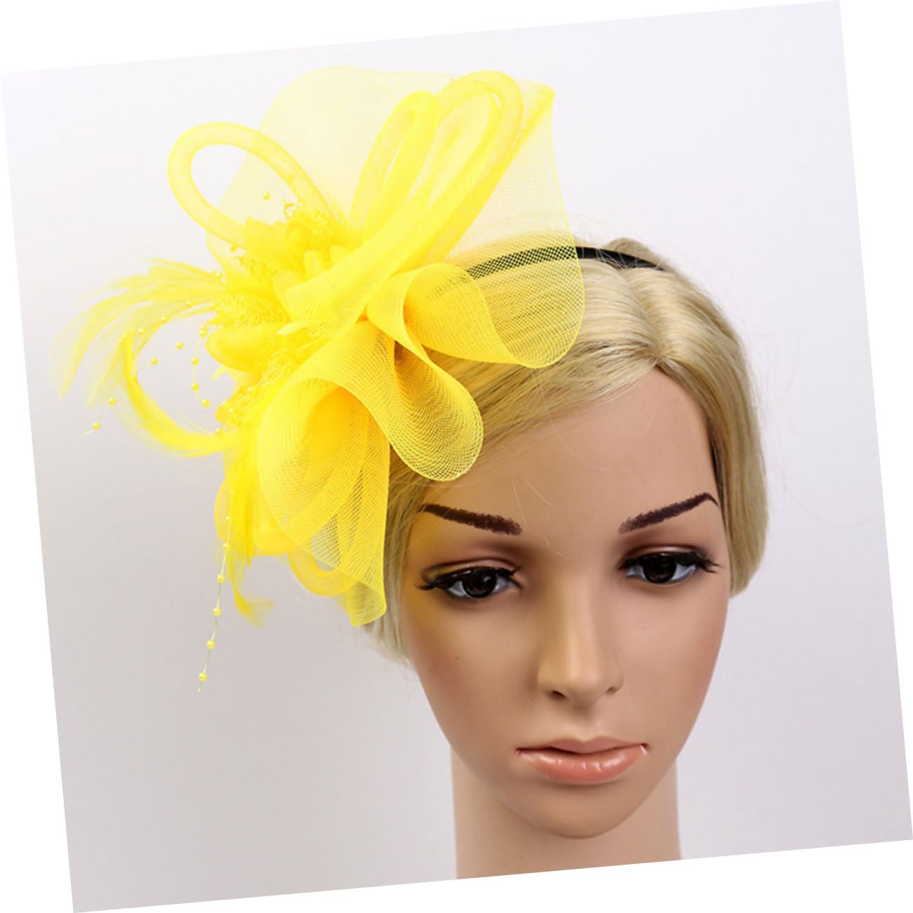 Beavorty 3pezzi Fascinator Tulle e Cerimonie Cerchietto Per e Matrimonio Accessorio Per e Ragazze Giallo