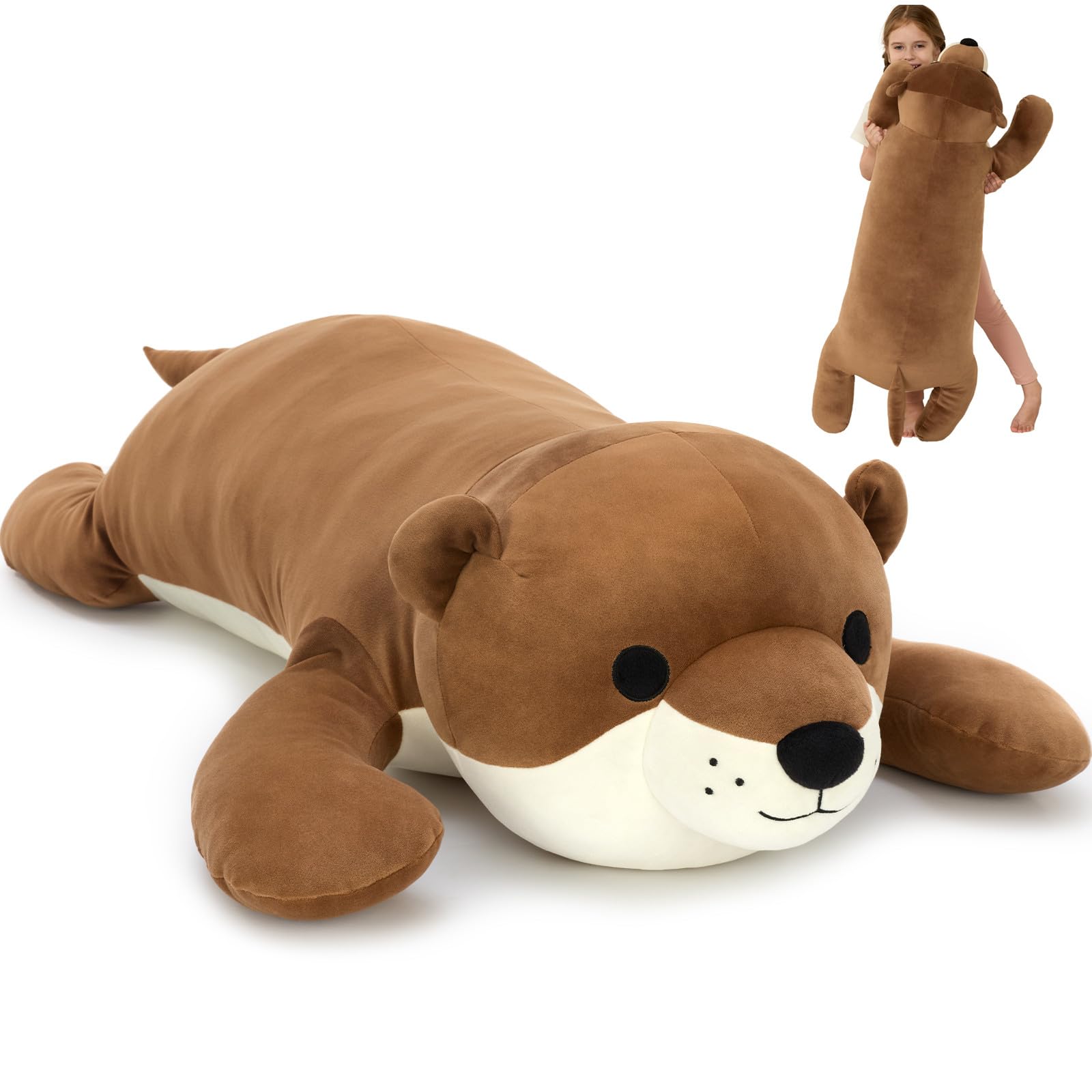MorisMos Giant Otter Teddy Stuffed Animal Toy,110 cm Brown Kawaii Otter Plush Cuddly Presents for Girls Boys Girlfriend Kids Birthday Party Decoration — image 1