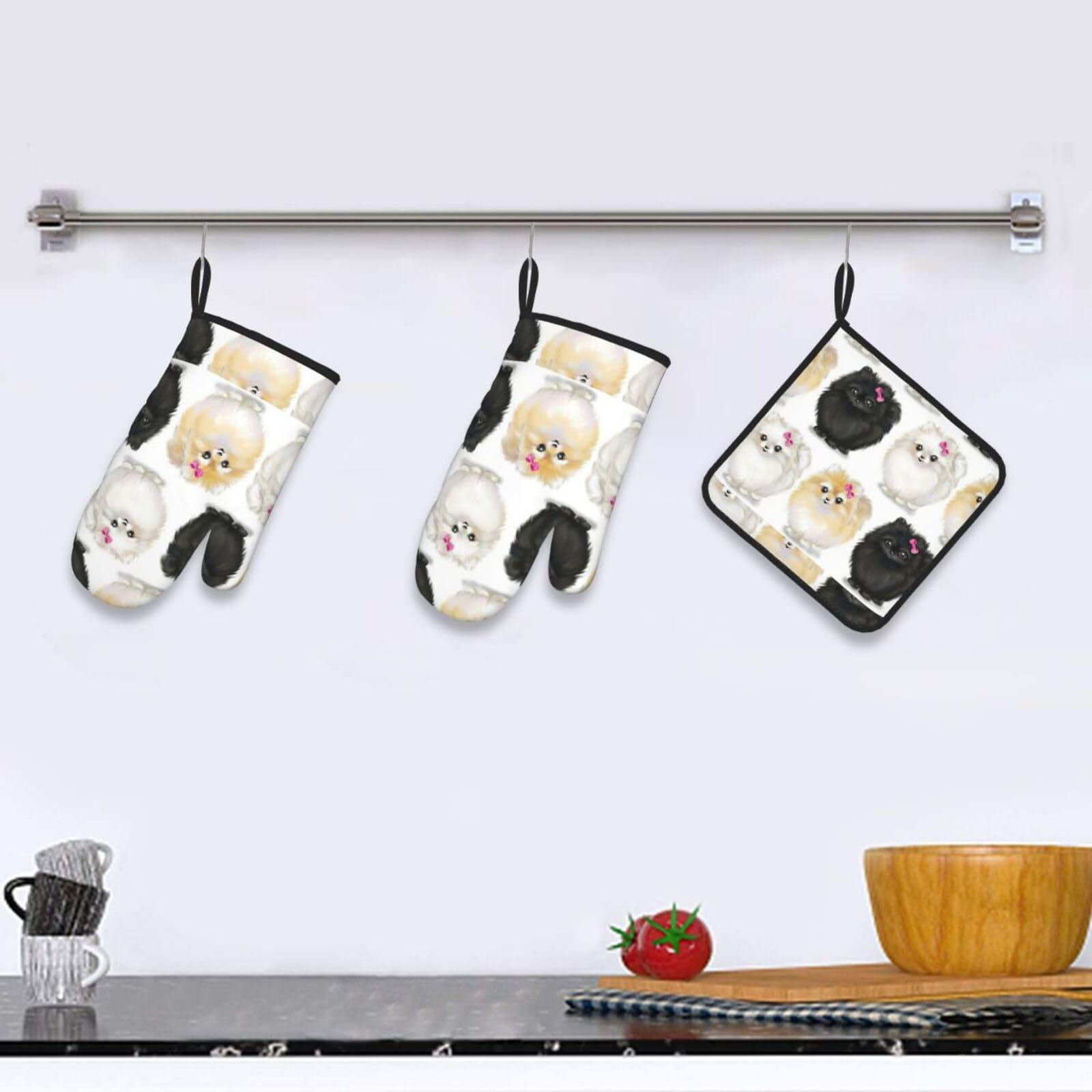 Juego de 3 manoplas de cocina antideslizantes resistentes al calor y soporte para ollas, para cocinar.