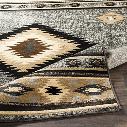 Tuckhome Southwestern Tribal Living Room Bedroom Dining Room Aztec Area Rug - Native American Indian Indie Carpet - Brown, Gray, Black, Beige, Tan - 7'10" X 11'2" #TOP3