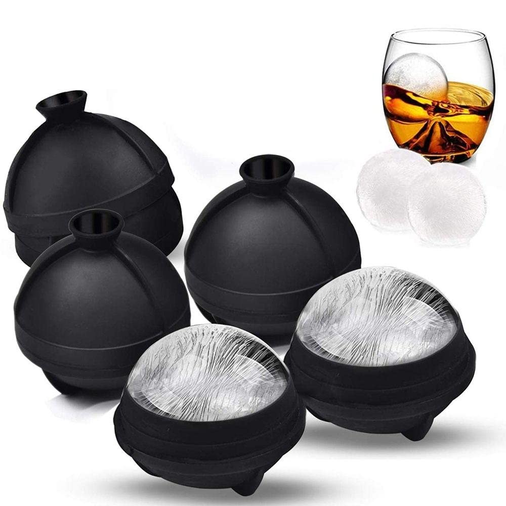 4Pcs Ice Cube Moulds Sphere Ice Ball Tray Silicone Ice Ball Maker- Reusable Silicone Ice Ball Moulds with Built-in Funnel…