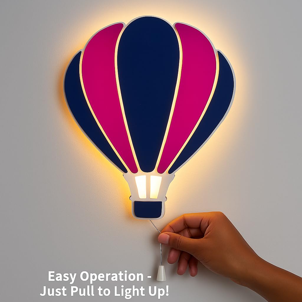 LET'S DIY Hot Air Balloon LED Wall Night Light, Decorative Lamp for Nursery and Kids Room, Blue and Gold 2