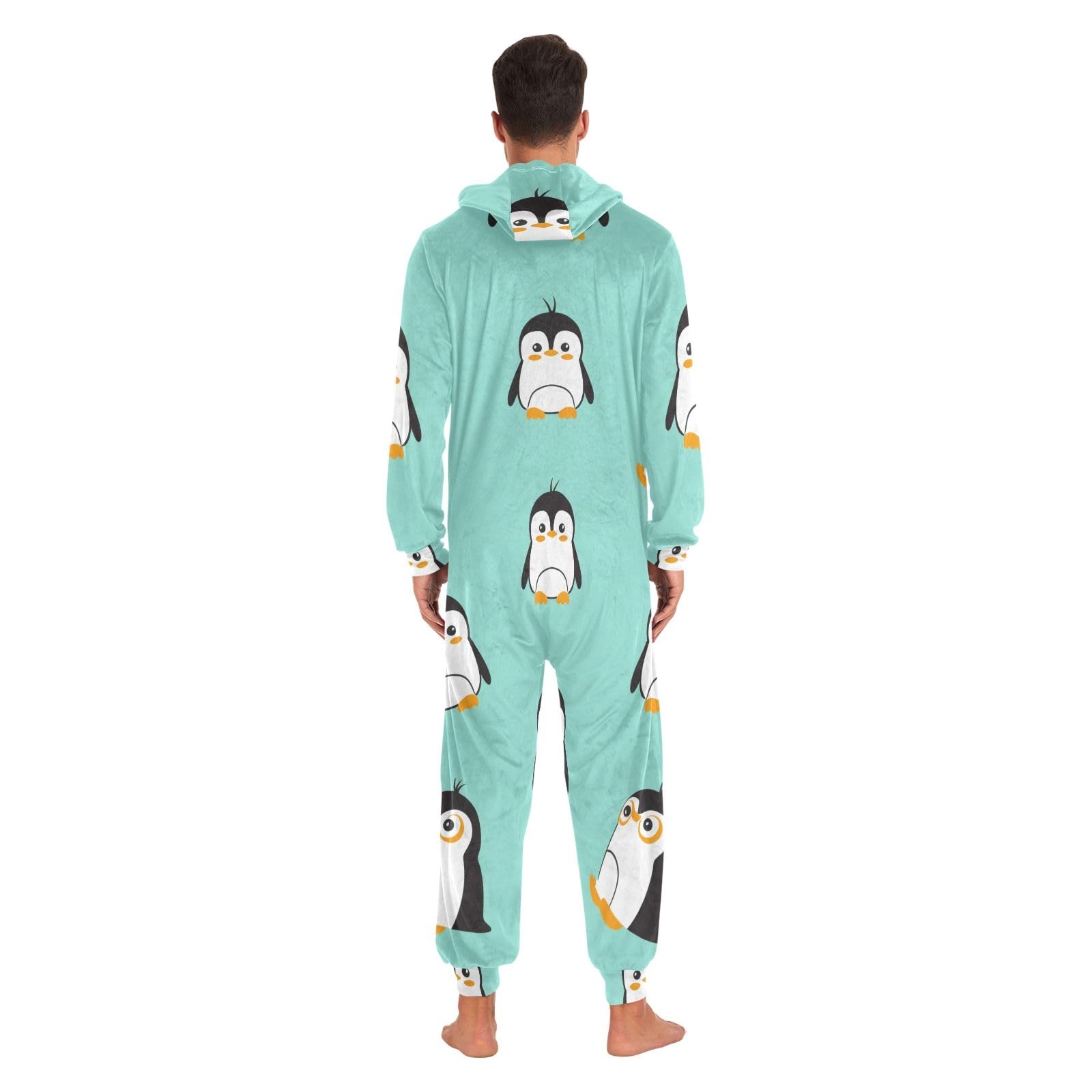 Pigiama intero natalizio con pinguino carino verde adulto tuta con cappuccio cerniera tuta in pile loungewear per donne uomini