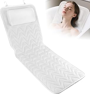 LOOWARTS Full Body Bath Pillow for Tub, Soft Bathtub Pillow for Neck and Back Support, Washable 4D Mesh Bathtub Cushion with 11 Non-Slip Suction Cups, White