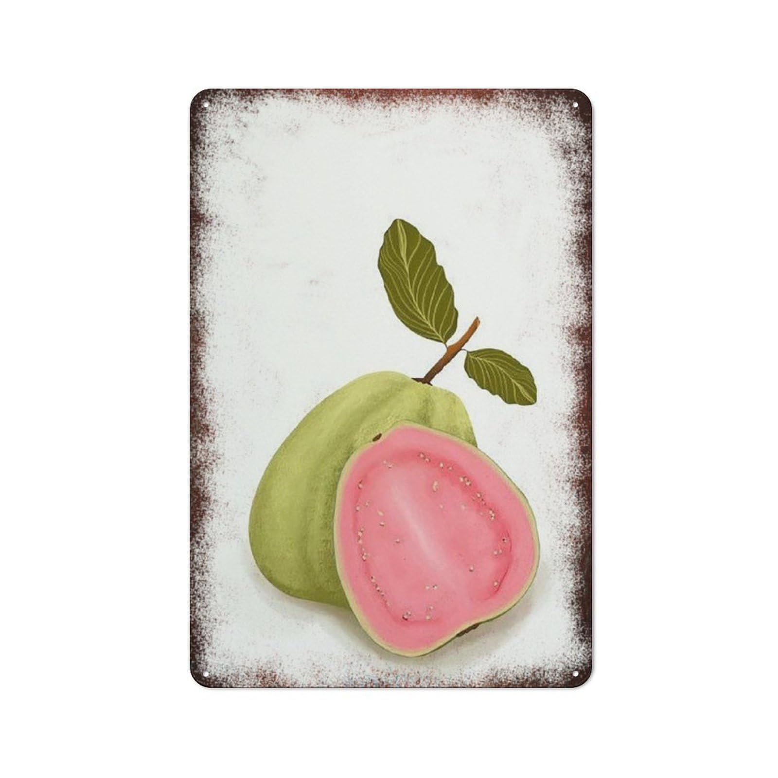 peiyeety Metal Tin Sign Retro Distressed Vintage Rustic Metal Guava Fruit Watercolor Print Wall Art Decor for Home Kitchen Bedroom Bathroom Farmhouse Living Room Office Apartment 12x16 Inch