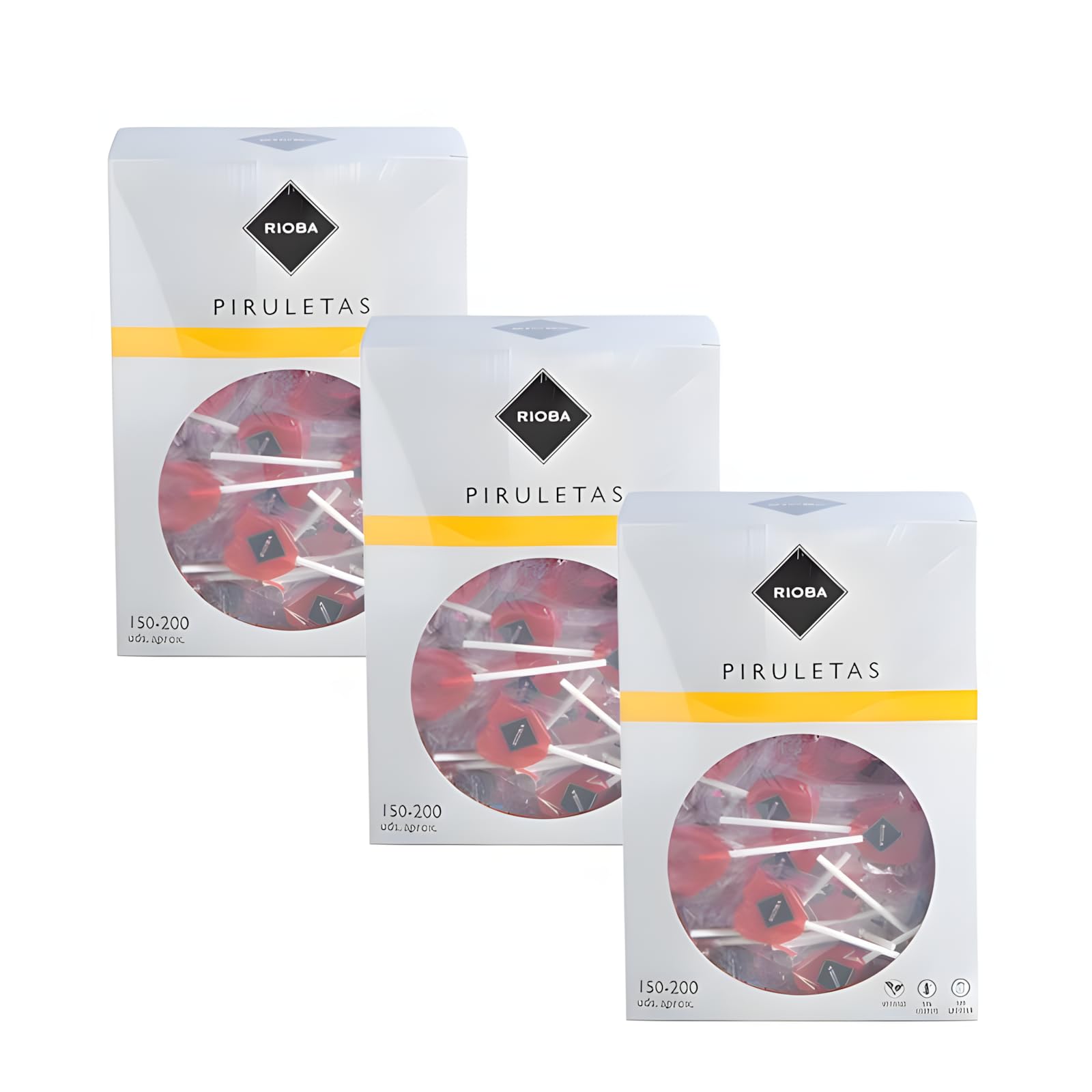 Rioba Piruletas Fiesta Pack - Surtido de Sabores Coloridos, Ideal para Celebraciones, 150-200 Unidades (3 BOTES, 150 CORAZONES 10Gr.)
