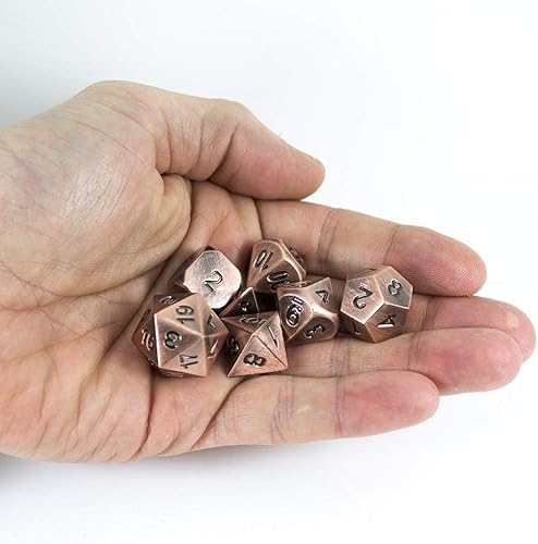 Miniatura 4 de Dados de metal de bronce - Juego completo poliédrico en lata de presentación
