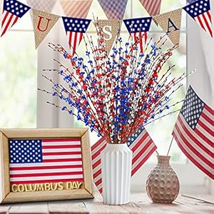 Sggvecsy 10 Pcs 295 Long Artificial Jasmine Flowers Patriotic Flower Picks Red White Blue Faux Jasmine Plants for 4th of July Independence Day Memorial Day Wedding Home Party Office Decoration