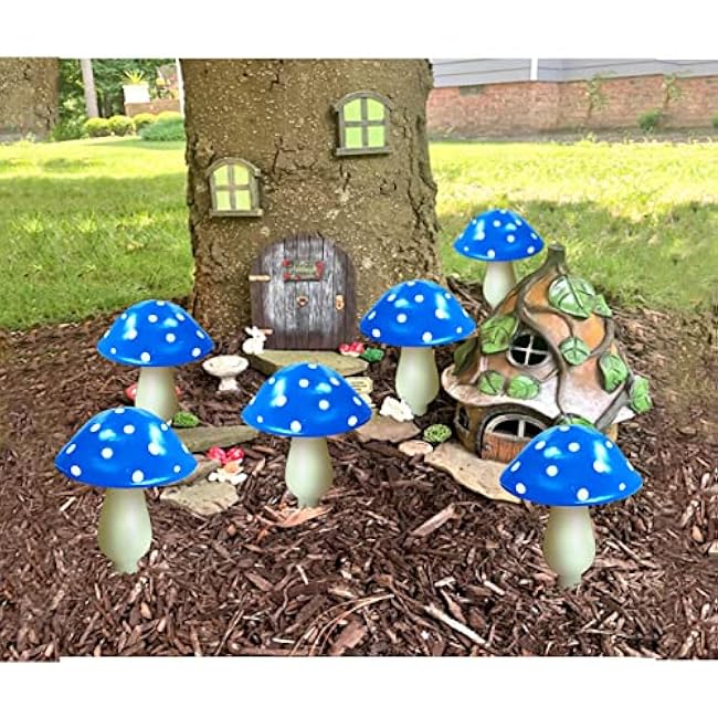6-Pack Blue Solar Garden Lights, Solar Powered Mushroom Stake Lights for Outdoor Yard Decor, Waterproof Garden Ornaments for Backyard Lawn Deck Landscape Fence Christmas Halloween Decorations