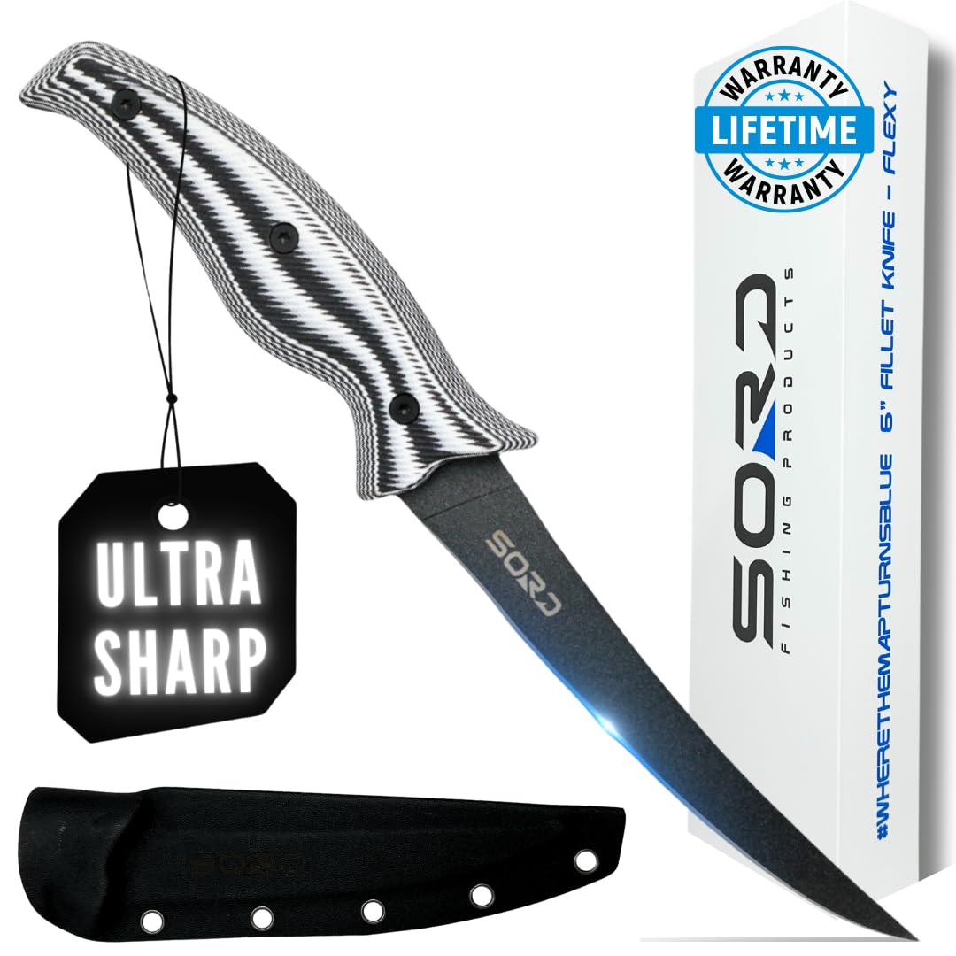SORD Fillet Knife - 5-9" Filet Knives For Fish - Razor Sharp Boning Knife - Saltwater and Freshwater Fishing - Includes Kydex Sheath - Full Tang