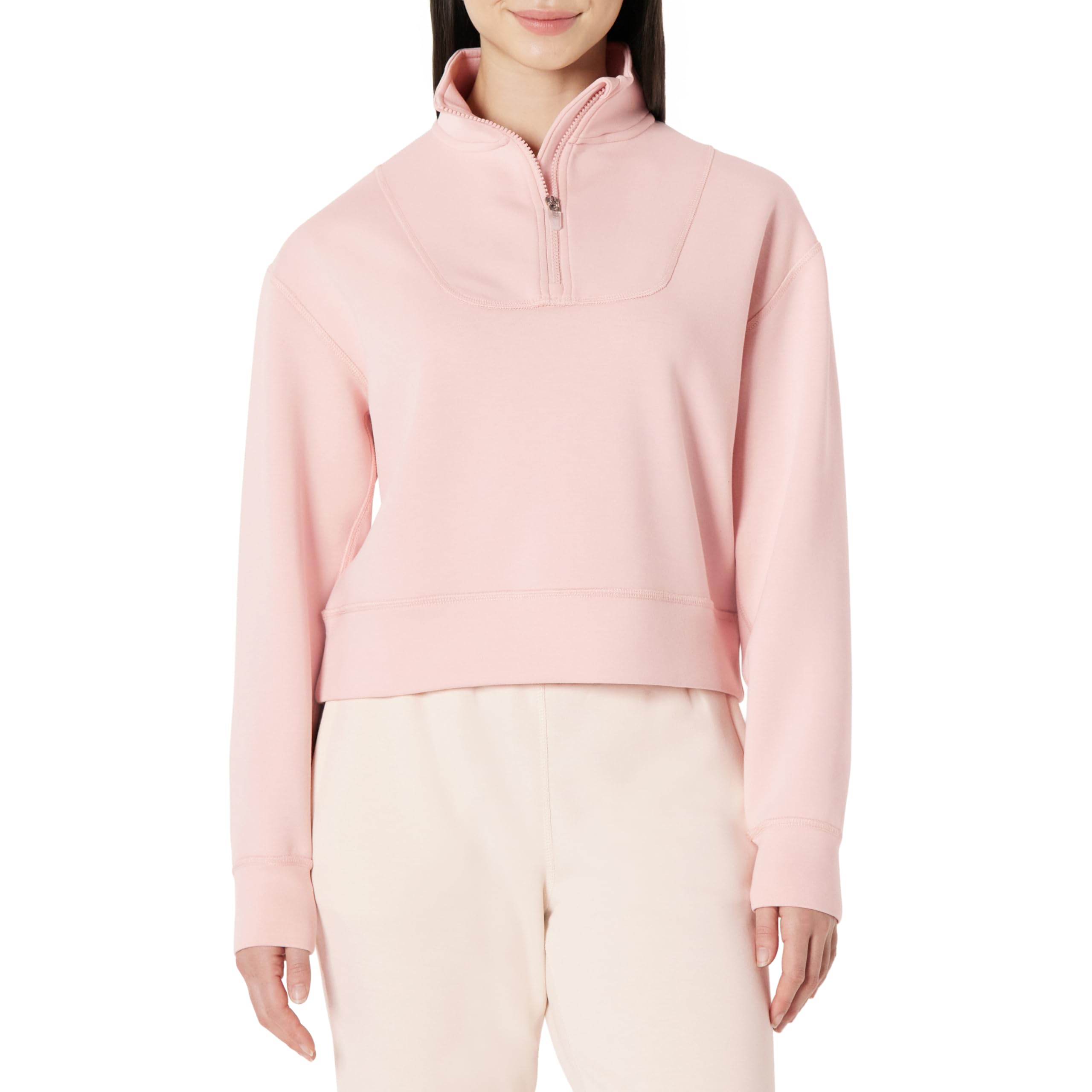 Amazon Essentials Women's Active Sweat Half Zip Pullover Sweatshirt, Dusty Pink, Small
