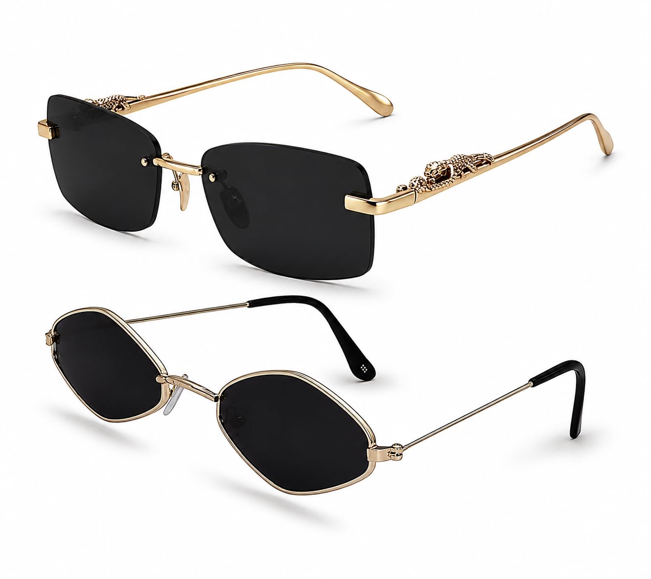 Stylish Black Shades for Men Women | Rimless Gold Metal Sunglasses | Daily Wear Eyewear-image-43