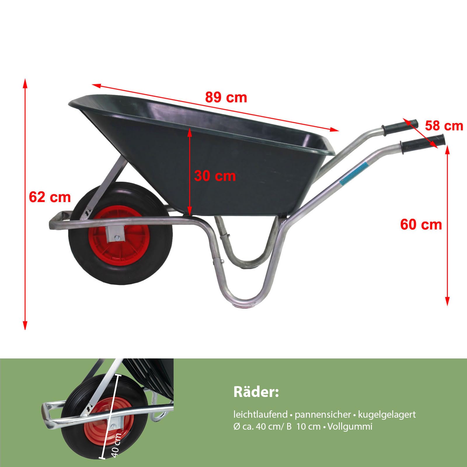 Schubkarre PP 100 l PU Rad BAU Karre Gartenschubkarre Bauschubkarre Schiebkarre Garten