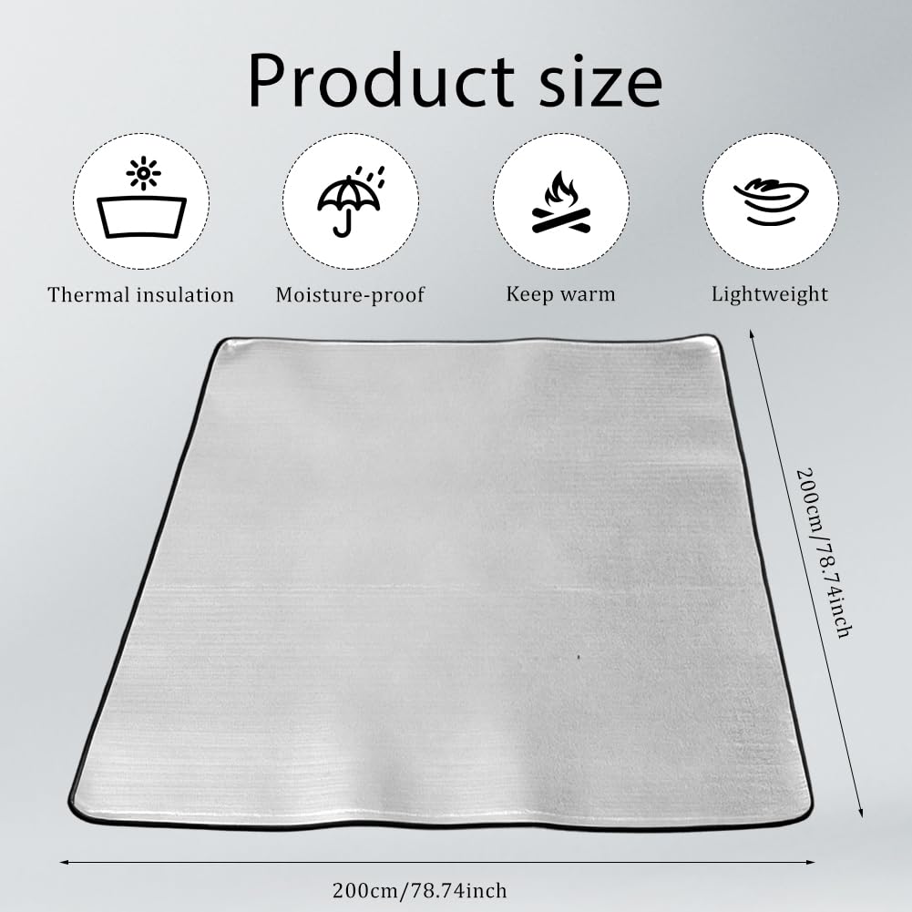 Aluminiowa mata izolacyjna, 200 x 200 cm, karimata piankowa na kemping, składana mata izolacyjna, mata namiotowa, mata podłogowa, mata termiczna z folii aluminiowej i EPE