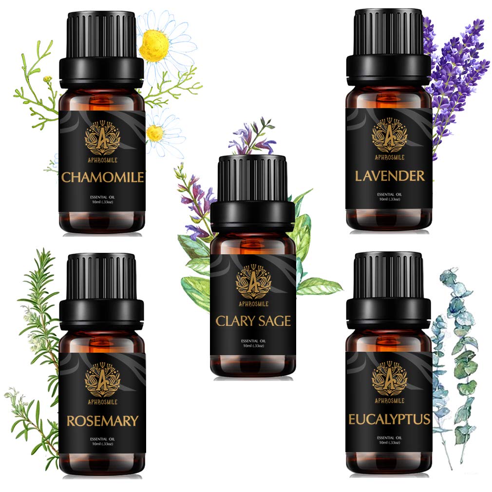 100% puro lavanda aceite esencial Kit,herbácea aceite set, 5x10ml aromaterapia manzanilla aceite esencial set para difusor - Eucalyptus, romero, salvia, lavanda, manzanilla Aceite