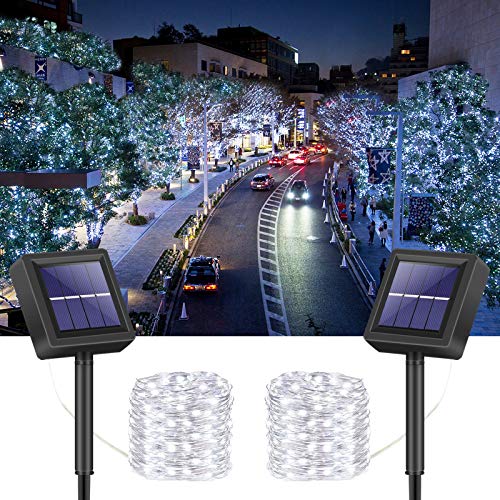 VIMOV Guirnaldas Luces Exterior Solar, 15M 150 LED Luces Solares Led Exterior Jardin Impermeable, 8 Modos Luces de Hadas de Alambre de Cobre, 2 Paquete Cadena de Luces Solar Exterior de Decoración