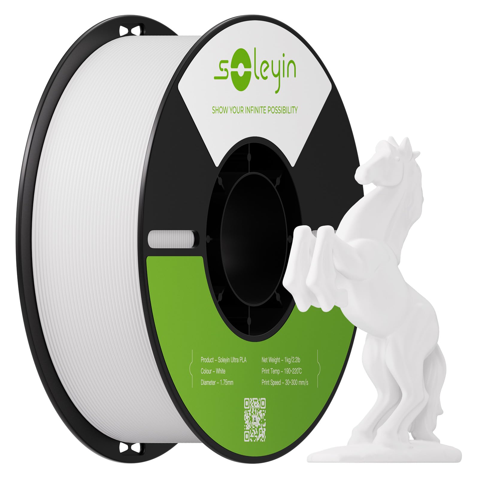 Creality SOLEYIN Ultra PLA Filament 1.75mm Green 3D Printer Filament 1kg 30-300mm/s for Most Creality Ender-3 K1C K2 SE 3D Printers (White)