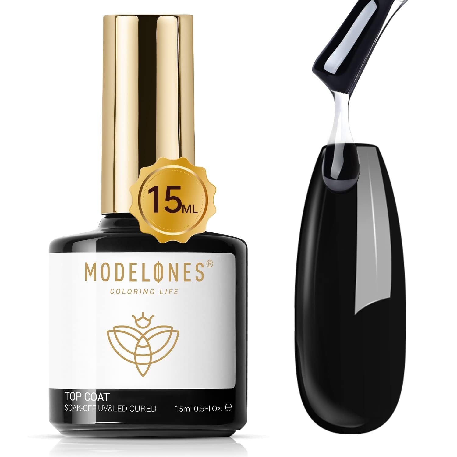 modelones Gel Nail Polish Top Coat, 15ml No Wipe, High Gloss Shiny Long Lasting Top Gel for Clear Nail Gel and Acrylic Nails, for Home DIY and Nail Salon